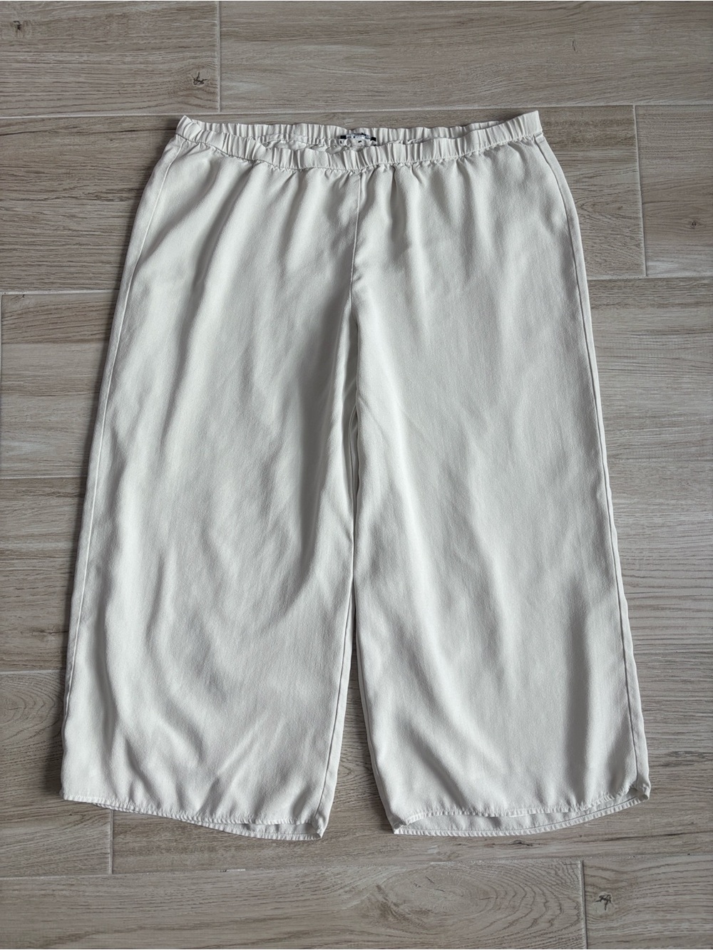 Eileen Fisher Silk Cream Cropped Wide Leg Pants Women’s Size XL